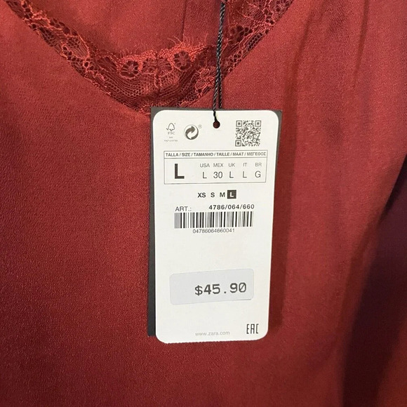 NWT Zara Red Flowy Camisole Tank Top Womens Large Lace Trim Goth Boho Vampire - Picture 4 of 6